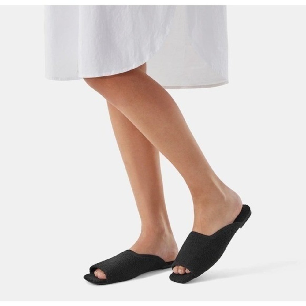 VIVAIA Black Terry Slide Sandals Soft Comfort Open Toe Slip On US/7-7.5 EU/38